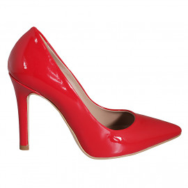 Zapato de salon a punta para mujer en charol rojo con tacon 10 - Tallas disponibles:  31, 32, 33, 34, 35, 42, 43, 44