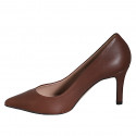 Escarpin pour femmes à bout pointu en cuir marron talon 7 - Pointures disponibles:  31, 32, 33, 34, 35, 42, 43, 44, 45