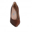 Woman's pump with pointy tip in brown leather heel 7 - Available sizes:  31, 32, 33, 34, 35, 42, 43, 44, 45