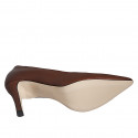 Woman's pump with pointy tip in brown leather heel 7 - Available sizes:  31, 32, 33, 34, 35, 42, 43, 44, 45