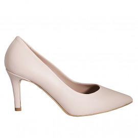 ﻿Zapato de salon puntiagudo en piel color nude tacon 7 - Tallas disponibles:  32, 33, 35, 42, 43, 44, 45