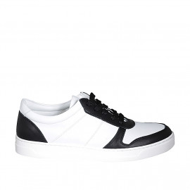 Woman's laced shoe with removable insole in white and black leather wedge heel 3 - Available sizes:  42, 43, 44, 46, 47