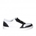 Woman's laced shoe with removable insole in white and black leather wedge heel 3 - Available sizes:  42, 43, 44, 45, 46, 47