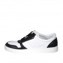 Woman's laced shoe with removable insole in white and black leather wedge heel 3 - Available sizes:  42, 43, 44, 45, 46, 47