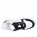 Woman's laced shoe with removable insole in white and black leather wedge heel 3 - Available sizes:  42, 43, 44, 45, 46, 47