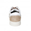 Woman's laced shoe with removable insole in white leather and beige suede wedge heel 3 - Available sizes:  42, 43, 44, 45, 46