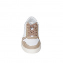 Woman's laced shoe with removable insole in white leather and beige suede wedge heel 3 - Available sizes:  42, 43, 44, 45, 46