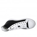 Woman's laced shoe with zipper and removable insole in black and white leather wedge heel 3 - Available sizes:  42, 43, 44, 45, 46, 47