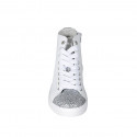 Woman's laced shoe with zipper and removable insole in white and silver glittered leather wedge heel 3 - Available sizes:  42, 43, 44, 45, 46, 47