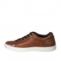 Men's sports shoe with laces in cognac brown leather - Available sizes:  46, 47, 48, 49, 50, 51, 52