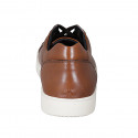 Men's sports shoe with laces in cognac brown leather - Available sizes:  46, 47, 48, 49, 50, 51, 52