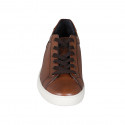 Men's sports shoe with laces in cognac brown leather - Available sizes:  46, 47, 48, 49, 50, 51, 52