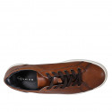 Men's sports shoe with laces in cognac brown leather - Available sizes:  46, 47, 48, 49, 50, 51, 52