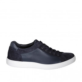 Men's sports shoe with laces in blue suede and leather - Available sizes:  46, 47, 48, 49, 50, 51, 52