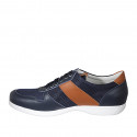 Chaussure sportif pour hommes avec lacets en cuir bleu et cognac et tissu bleu - Pointures disponibles:  46, 48, 49, 50, 51, 52