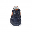 Chaussure sportif pour hommes avec lacets en cuir bleu et cognac et tissu bleu - Pointures disponibles:  46, 48, 49, 50, 51, 52