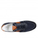 Chaussure sportif pour hommes avec lacets en cuir bleu et cognac et tissu bleu - Pointures disponibles:  46, 48, 49, 50, 51, 52