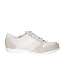 Men's laced sports shoe in beige suede and fabric - Available sizes:  46, 47, 48, 49, 50, 51, 52