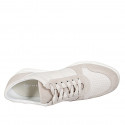 Men's laced sports shoe in beige suede and fabric - Available sizes:  46, 47, 48, 49, 50, 51, 52