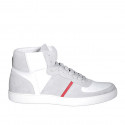 Chaussure à lacets sportif pour hommes en daim gris et cuir blanc et rouge - Pointures disponibles:  46, 47, 48, 49, 50, 51, 52