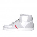 Chaussure à lacets sportif pour hommes en daim gris et cuir blanc et rouge - Pointures disponibles:  46, 47, 48, 49, 50, 51, 52