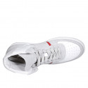 Chaussure à lacets sportif pour hommes en daim gris et cuir blanc et rouge - Pointures disponibles:  46, 47, 48, 49, 50, 51, 52