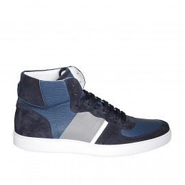 Chaussure à lacets sportif pour hommes en daim bleu et cuir bleu, gris et blanc - Pointures disponibles:  46, 47, 49, 50, 51, 52