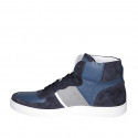 Chaussure à lacets sportif pour hommes en daim bleu et cuir bleu, gris et blanc - Pointures disponibles:  46, 47, 48, 49, 50, 51, 52