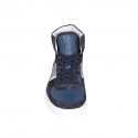 Chaussure à lacets sportif pour hommes en daim bleu et cuir bleu, gris et blanc - Pointures disponibles:  46, 47, 48, 49, 50, 51, 52