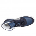 Chaussure à lacets sportif pour hommes en daim bleu et cuir bleu, gris et blanc - Pointures disponibles:  46, 47, 48, 49, 50, 51, 52