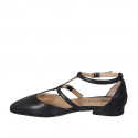 Woman's pointy open shoe with straps in black leather heel 1 - Available sizes:  32, 33, 34, 35, 43, 44