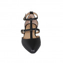 Woman's pointy open shoe with straps in black leather heel 1 - Available sizes:  32, 33, 34, 35, 43, 44