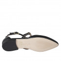 Zapato abierto puntiagudo para mujer con correas en piel negra tacon 1 - Tallas disponibles:  32, 33, 34, 35, 44