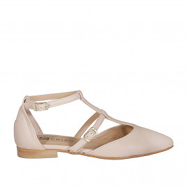 Woman's pointy open shoe with straps in light pink leather heel 1 - Available sizes:  32, 33, 34, 35, 42, 43, 44, 45