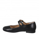 Woman's Mary Jane with rounded tip and two straps in black leather heel 1 - Available sizes:  33, 34, 35, 43, 44, 45