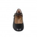 Woman's Mary Jane with rounded tip and two straps in black leather heel 1 - Available sizes:  33, 34, 35, 43, 44, 45