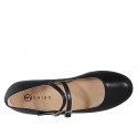 Woman's Mary Jane with rounded tip and two straps in black leather heel 1 - Available sizes:  33, 34, 35, 43, 44, 45