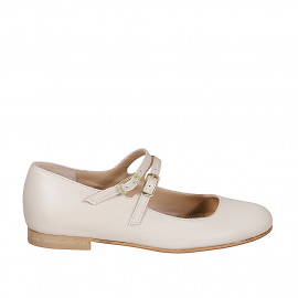 Woman's Mary Jane with rounded tip and two straps in nude leather heel 1 - Available sizes:  33, 34, 35, 44, 45