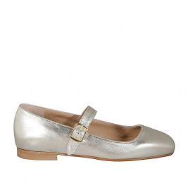 Woman's Mary Jane with squared tip and strap in platinum laminated leather heel 1 - Available sizes:  33, 34, 43, 44, 45