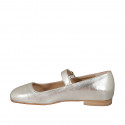 Woman's Mary Jane with squared tip and strap in platinum laminated leather heel 1 - Available sizes:  33, 34, 35, 43, 44, 45