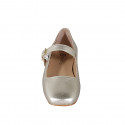 Ballerina Mary Jane da donna con punta squadrata e cinturino in pelle laminata platino tacco 1 - Misure disponibili: 33, 34, 35, 43, 44, 45