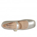 Woman's Mary Jane with squared tip and strap in platinum laminated leather heel 1 - Available sizes:  33, 34, 35, 43, 44, 45