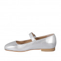 Woman's Mary Jane with squared tip and strap in silver laminated leather heel 1 - Available sizes:  33, 34, 35, 43, 44, 45