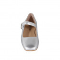 Woman's Mary Jane with squared tip and strap in silver laminated leather heel 1 - Available sizes:  33, 34, 35, 43, 44, 45