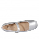 Woman's Mary Jane with squared tip and strap in silver laminated leather heel 1 - Available sizes:  33, 34, 35, 43, 44, 45