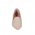 Mocassino da donna in camoscio beige con bordini fucsia tacco 1 - Misure disponibili: 33, 34, 35, 42, 43, 44, 45