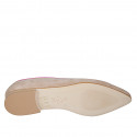 Mocassino da donna in camoscio beige con bordini fucsia tacco 1 - Misure disponibili: 33, 34, 35, 42, 43, 44, 45