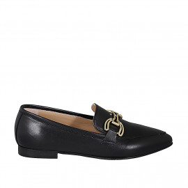 Mocassin à bout pointu pour femmes en cuir noir avec accessoire talon 1 - Pointures disponibles:  32, 33, 34, 35, 42, 43, 44, 45