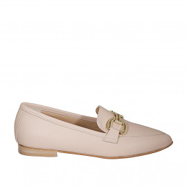 ﻿Woman's pointy mocassin in light pink leather with accessory heel 1 - Available sizes:  32, 33, 34, 35, 43, 44, 45, 46