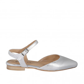 Woman's slingback pump in silver laminated leather with strap heel 1 - Available sizes:  33, 34, 35, 42, 43, 44, 45